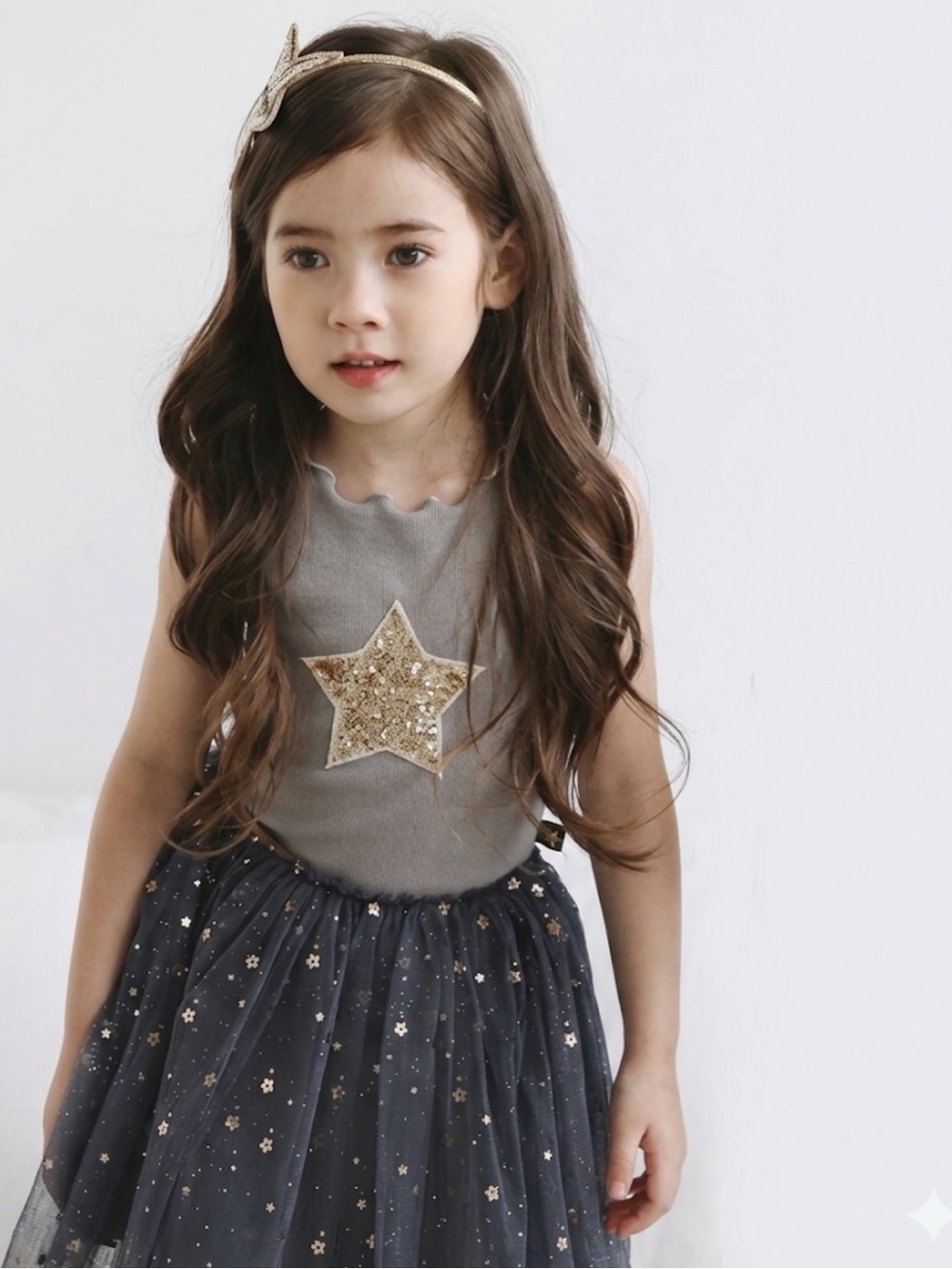 Petite Girls Gray Starry Night Dress